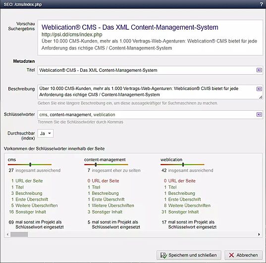 Ansicht SEO-Daten-Optimierung