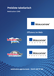 Weblication Preisliste tabellarisch